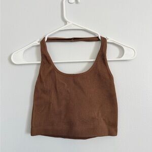 Cotton On Brown Ribbed Halter Crop Top